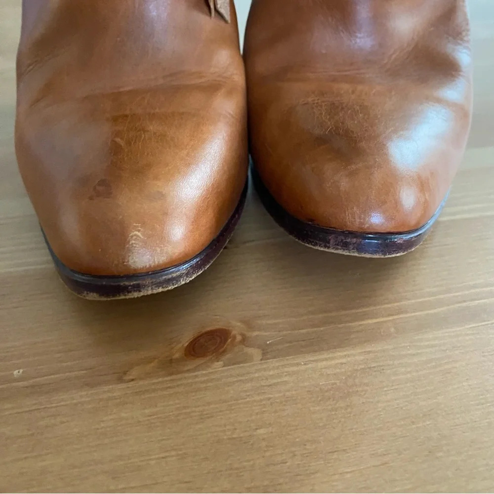 Hana Mackler Cognac 100% Genuine Leather Ankle Boots 8 AA Narrow VTG 80s 4” Heel - Picture 9 of 13